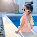 Miniatyrbild 2 av 4: Baby flickor baddräkt  En-delad rutig baddräkt Strandbikini Leopard volanger Badkläder Outfits för 0-8 år, Rosa (XL)