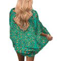 Miniatyrbillede 3 af 4: Kvinde Floral Print  Ærme Kimono Cardigan Løs Cover Up Casual Bluse Toppe --- Grøn Leopard Print （Størrelse M）