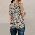 Miniatyrbilde 2 av 5: Kvinners T-skjorte Leopard Print Topper Korte Ermer Casual Cold Shoulder Twist Bluser, Apricot (XL)