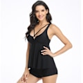Miniatyrbillede 2 af 5: Damet tobdelt badedragt med boxer short tankini badedragt damet badedragt (sort) 2XL