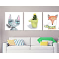 Miniatyrbild 3 av 7: Räv och katt väggkonst canvas tryck affisch, enkel söt akvarellkonst ritning dekor (Set om 3 oramade, 8''x10'')