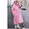 Miniatyrbild 6 av 6: Vattentät poncho för hela kroppen för kraftigt regn, lång regnkappa för damer för cykling, bärbar regnutrustning för vuxna Pink L