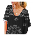 Pikkukuva 2 / 4: Naisten Chiffon Uimapuvun Rantojen Uimapuvun Peite --- Musta Valkoinen K（Koko 2XL）