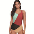 Miniatyrbillede 6 af 7: Damen Einteiler Badeanzüge Color Block Print Criss Cross Rücken Badeanzüge Sportliche Bademode, Blau, XL