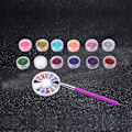 Miniatyrbild 8 av 10: 12 färger glitterpulver set nagelkonst set strass akryl UV-gel målning prickpenna verktyg