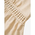 Miniatyrbillede 8 af 8: Kvinders Sommer Solid Farve Puff Korte Ærmer V-Hals Elastisk Talje Swing Ruffle A-Linje Midi Kjole (Aprikos S)