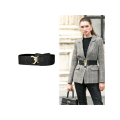 Miniatyrbillede 4 af 4: Damen elastischer Taillengürtel aus Leder mit hoher Taille, vielseitig einsetzbar, breiter Damengürtel, Mantelkleid, Dekorationsgürtel - Schwarz