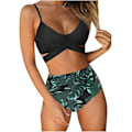 Pikkukuva 1 / 2: Naisten Wrap-Bikinisetti Push Up Korkea Vyötärö Kaksiosainen Uimapuku Halkaistu Käärmeennahka Print Uimapuku Uimiseen Vesiurheiluun (palmulehdet) XL