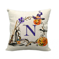 Miniatyrbild 1 av 4: Kasta kuddfodral engelskt alfabet Halloween  tryck linnekuddfodral för sovrum vardagsrum soffa stolskuddfodral  gåva（bokstav  N）