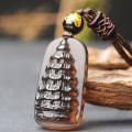 Miniatyrbilde 2 av 4: Naturlig is Obsidian FengShui Lykke Rikdom Statue Halskjede anheng