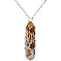 Pikkukuva 1 / 8: Parantava Kristallikaulakoru Elämänpuu Langallinen Kääritty Luonnonkivi Piste Riippukaulakoru Kuusikulmainen Reiki Henkisen Kvartsin Jalokivi Je Tiger Eye Silver