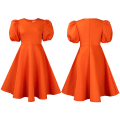 Miniatyrbillede 2 af 8: Kvinder Damer Sommer Puffy Kjole Ensfarvet Firkant Hals Boble Ærme One-Piece Kort Kjole(Orange M)