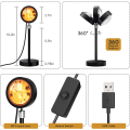 Miniatyrbilde 5 av 6: JUSTUP Solnedgang Lampe Projektion Led Lys med Fjernkontroll 16 Farger Nattlys 360° Rotasjon Regnbue Lys for Fest/Hjem/Stue/Soverom Dekor