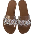 Miniatyrbillede 1 af 4: Damesandaler Strand Åben Tå Flade Tøfler Gennemsigtig  Moderigtig Farverig Kæde Klar Slide Flip Flops Slip on Udendørs Strand -----Brun（Størrelse 40）