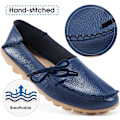 Miniatyrbild 5 av 5: Damloafers - Casuala slip-on loafers i läder för kvinnor - Bekväma körsko för utomhuspromenader - Mörkblå (storlek 39)