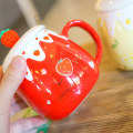 Miniatyrbilde 3 av 5: Høy skjønnhetskopp med lokk skje krus kvinnelig student koreansk versjon nydelig ins kaffekopp husholdning keramisk frokostkopp (rød 2)