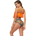 Miniatyrbild 6 av 7: Baddräkter för kvinnor Tvådelad badkläder Dubbel volangbaddräktstopp Högt midjebyxor Badkläder Bikini, Orange, XL