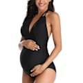 Miniatyrbillede 2 af 7: Maternity badedragt i ét stykke med V-hals, graviditetsbadetøj, halter-maternity-bikini, sort, 2XL