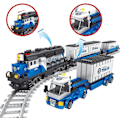 Miniatyrbillede 2 af 5: Technic Tog Lokomotiv Byggesæt, Moc Tog Lokomotiv Model Med Togbane Scene, 1008 stk. DIY Samle Byggeklodser Tog Sæt