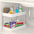 Miniatyrbillede 1 af 5: Underskabs Organizer, 2-lags Underskabs Opbevarings Organizer, Badeværelses Stående Hylde, Badekollektion Udtrækskurve Med Kroge, Multifunktionel Opbevaring