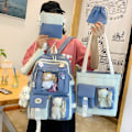 Miniatyrbild 2 av 6: Canvas skolväska combo set, Kawaii tjej student skolväska blå