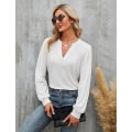 Miniatyrbillede 3 af 4: Dame Casual V-hals Toppe Sorte Skjorter Lanterne Lange Ærmer Bluser White L