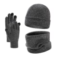 Miniatyrbild 1 av 5: Halsduk handskar tredelad set stickad plus fluff ärmmössa mössa halsduk set Medium gray Average size