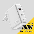 Pikkukuva 2 / 5: 100W GaN -laturiadapteri, 2 Type-C + 1 USB-A, kannettava seinälaturilohko, tukee useita protokollia White
