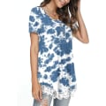 Miniatyrbilde 2 av 4: Dame Vår-sommer Henley Skjorter Knapp Tunic Topper 2023 Casual Kort Erm Bluse T Dye Blue XXL