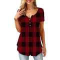 Miniatyrbilde 1 av 4: Dame Skjorter Ruffle Løs Knapp Tunic Topper For Kvinner Red A XL
