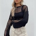 Miniatyrbillede 2 af 5: Dame Hul Ud Hæklet Strik Trøje Crop Tops Langærmet Trøje Cropped Style 8 L