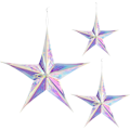 Miniatyrbillede 1 af 5: Sæt med 3 Iridescent Foldepapir Julestjerner med 5 Takker - 3D Plastikstjerner til Juledekoration, Træ, Vinduer, Bryllupper, Fødselsdage eller Kre