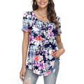 Miniatyrbilde 2 av 4: Dame Vår-sommer Henley Skjorter Knapp Tunic Topper 2023 Casual Kort Erm Bluse T Mix Flower L