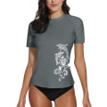 Miniatyrbilde 1 av 5: Dame Kort Erme Skjorte Surf Topp Badedrakt Sommer Svømming Sport Upf 50+ Blomstermønster Grey XL