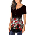 Miniatyrbilde 2 av 4: Dame Tunika Topper Ensfarget Plissert V-hals Knapper Bluse Blomstertrykte Damer Feather M