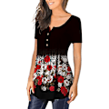 Miniatyrbilde 2 av 4: Dame Tunika Topper Ensfarget Plissert V-hals Knapper Bluse Blomstertrykte Damer White M