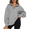 Miniatyrbilde 1 av 4: Oversized Hettegenser for Kvinner, Halv Glidelås, Lang Erme, Kvart Glidelås, Trendy Hettegenser, Antrekk for Tenåringer m0 grey Medium