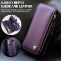 Miniatyrbilde 5 av 5: Lommeboketui med glidelås, kompatibelt med Samsung Galaxy Z Fold 5, magnetisk flip-etu i lær med S Pen-holder, stropp og kortholder Purple For Galaxy Z Fold 5
