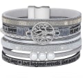 Miniatyrbillede 1 af 5: Livets Træ Armbånd Multilags Læder Wrap Cuff Armring Magnetisk Spænde