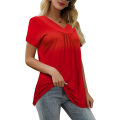 Miniatyrbilde 2 av 4: Dame Casual Topper V-hals T-skjorte Kort/lang Erme Plisserte Longine Skjorter Short Red L