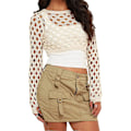 Miniatyrbillede 1 af 5: Dame Hul Ud Hæklet Strik Trøje Crop Tops Langærmet Trøje Cropped Style 2 L