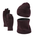 Miniatyrbilde 1 av 5: Sjalhansker tredelt sett strikket pluss fluff ermehette lue sjalsett Wine red Average size
