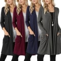 Miniatyrbillede 3 af 3: Dame Langærmet Slasket Cardigan Åben Front Draperet Med Lommer Mellem Længde+ Grey M