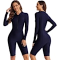 Miniatyrbild 3 av 5: Dam badkläder i ett stycke långärmad rashguard damer våtdräkt atletisk Navy 1516 M