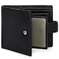 Pikkukuva 1 / 5: Lehmännahkainen miesten kokoontaittuva lyhyt lompakko kolikkotaskuilla ja korttipaikoilla Black Leather Textured