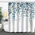 Miniatyrbillede 1 af 5: Bruseforhæng, Badeværelsesforhæng med 12 Kroge, Vandtæt Polyester Blue Leaves