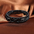 Miniatyrbild 3 av 4: Infinity-armband i läder för män - svart flätat rep i läderarmband för män
