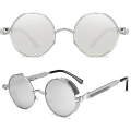 Pikkukuva 3 / 4: Vintage Polarisoidut Steampunk-aurinkolasit Miehille Pyöreät Aurinkolasit Tyylikkäät Silver Frame and Lenses