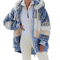 Miniatyrbild 1 av 3: 2023 Dam Långärmad Luva Teddybjörn Fleece Jacka Färgblock Vinter Varma Rock För Utomhus S-5xl Blue 4XL