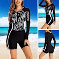 Miniatyrbillede 3 af 5: Dame Heldragt Badedragt Langærmet Rash Guard Dame Våddragt Atletisk Black 1455 S